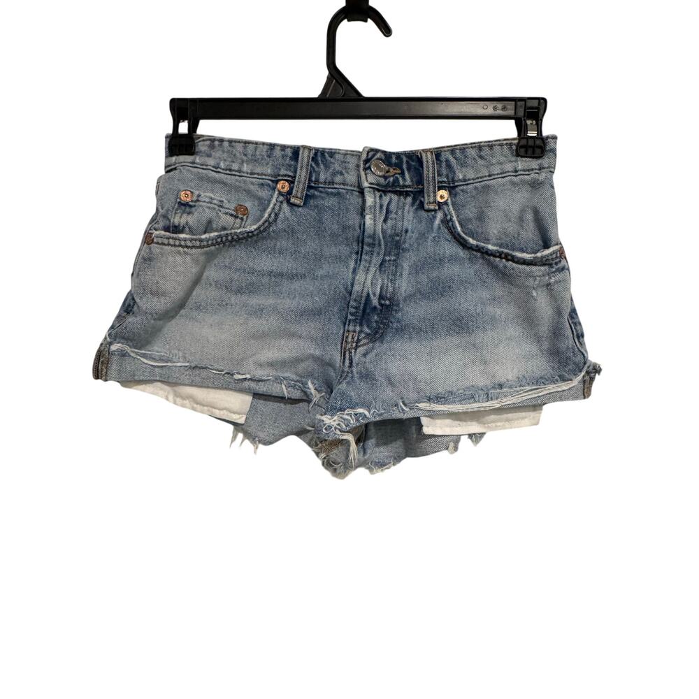 Zara Women’s Distressed Denim Cutoff Shorts Light Wash Size US 2 EUR 34